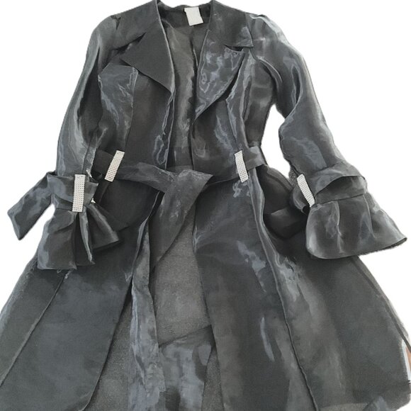 For Costume Sheer Black Cardigan Rhinestone Waist & Sleeve Ties Size 36 - Picture 2 of 7